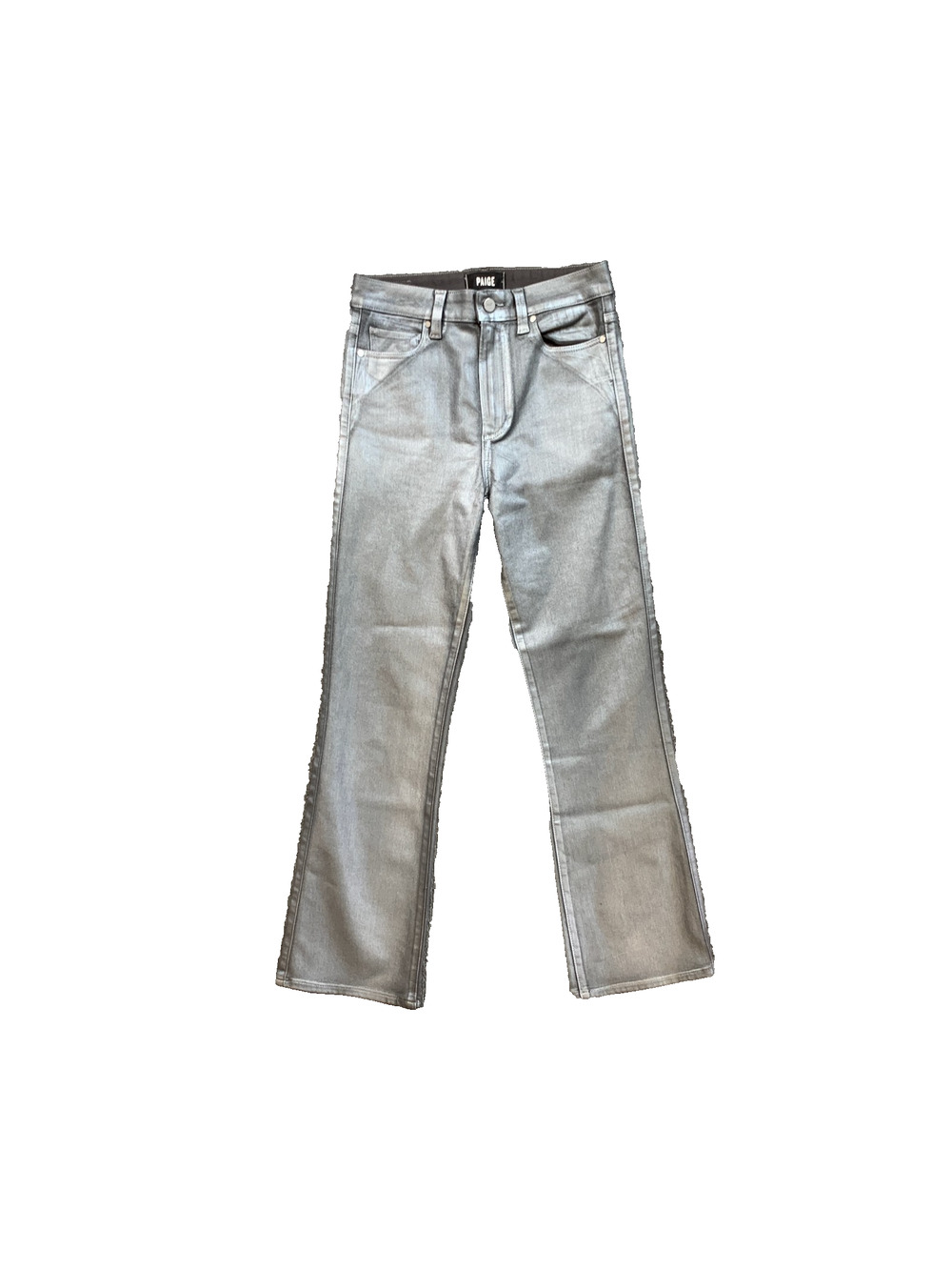 Paige Jeans Womens 26 Silver‎ Coated Claudine High Rise Zip Fly Flared Ankle